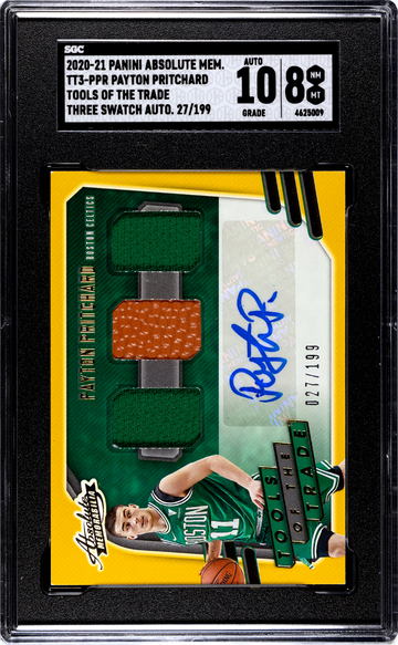 2020-21 Panini Absolute Memorabilia Tools of the Trade RC Payton Pritchard #TT3-PPR 3 Swatch Autograph 27/199 SGC 10 8
