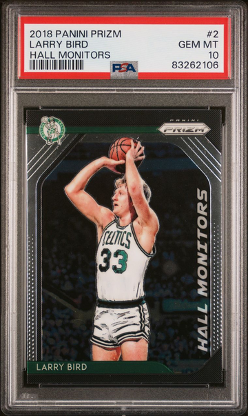 2018 Panini Prizm Larry Bird Hall Monitors #2 - Graded PSA 10 Gem MT Mint Card. POP 9