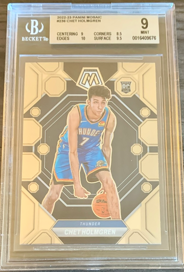2022-23 Panini Mosaic Chet Holmgren #236 RC Rookie - Graded BGS 9 Mint Basketball Card.