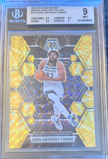 2022-23 Panini Mosaic Reactive Yellow Prizm Karl Anthony Towns #115 - Graded BGS 9 Mint 