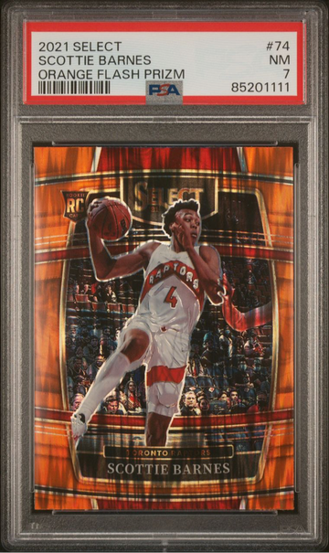 2021 Panini Select #74 Scottie Barnes Orange Flash Prizm RC Rookie Graded PSA 7 NM. 
