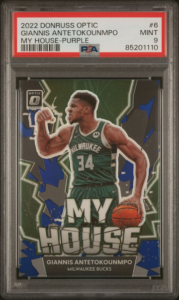 2022-23 Donruss Optic Giannis Antetokounmpo My House Purple Prizm #6 - Graded PSA 9 Mint
