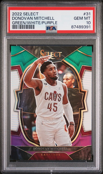 2022 Panini Select Donovan Mitchell #31 - PSA 10 Gem MT Green White Purple Prizm Basketball Card. 