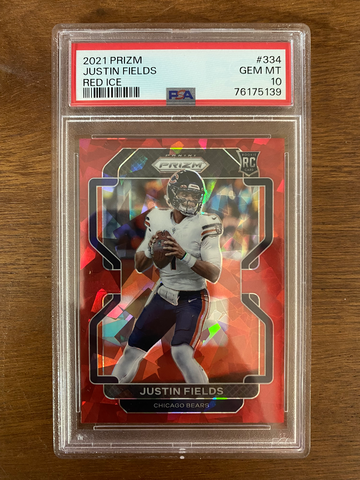 2021 Panini Prizm Justin Fields Red Cracked Ice PSA 10 #334 Rookie RC Bears SP
