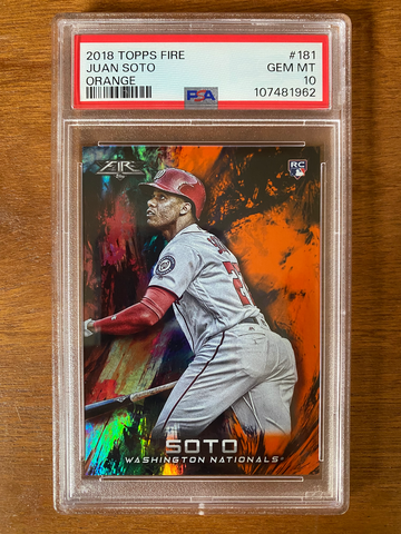 2018 Topps Fire #181 Juan Soto Orange SP #/299 Holo Rookie Card RC PSA 10