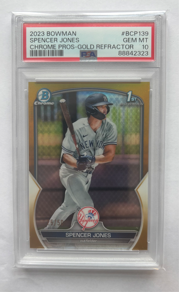 2023 Bowman Spencer Jones Gold Refractor /50 PSA 10