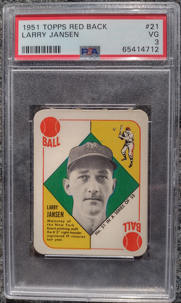 1951 Topps Red Back Larry Jansen #21 PSA 3
