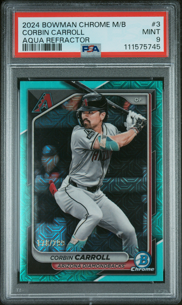 2024 Bowman Chrome Mega Box Corbin Carroll Aqua Refractor 178/299 PSA 9
