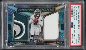2020 Spectra Jalen Hurts Rising Rookie Neon Marble 4-Color Logo Patch #1/4 PSA 9