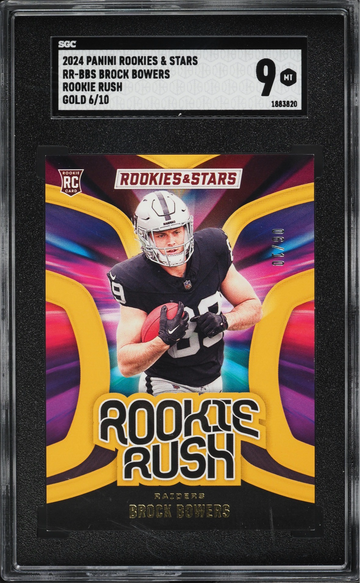 2024 Panini Rookies & Stars Brock Bowers Rookie Rush Gold ROOKIE /10 #RR-BBS SGC 9 MINT