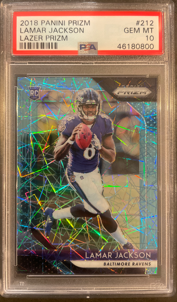 2018 Panini Prizm Lamar Jackson Blue Lazer #212 PSA 10