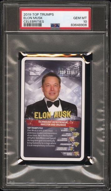 2019 Top Trumps Celebrities Limited Edition Elon Musk Rookie RC PSA 10