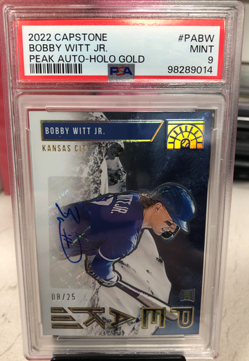 2022 Panini Capstone Peak Auto Bobby Witt Jr. Holo Gold PSA 9