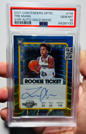 2021-22 Optic Contenders GOLD WAVE Tre Mann #/10 SP RC AUTO PSA10