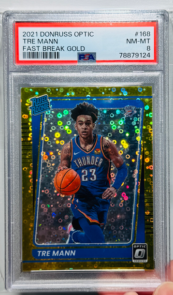 2021 Donruss Optic /10 Tre Mann Gold Disco Rated Rookie PSA8