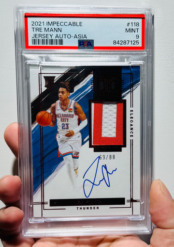 2021 Panini Impeccable Tre Mann Elegance Rookie Jersey Auto #118 PSA9