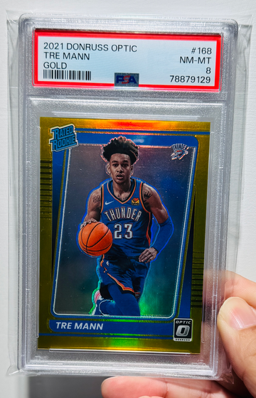 2021 Donruss Optic Tre Mann Gold #/10 Rated Rookie Card RC #168 PSA 8