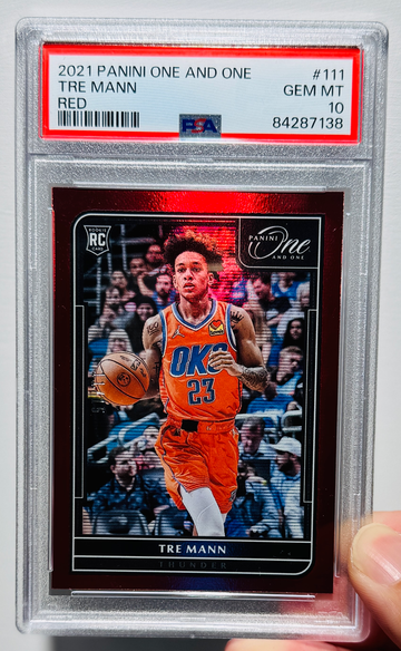 2021 Panini one and one Tre Mann Red /15 PSA10