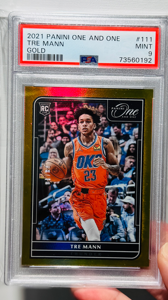 2021 Panini One and One Tre Mann Gold RC 8/10 PSA9