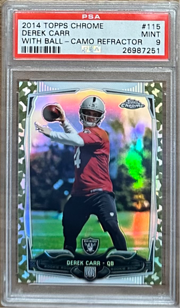 2014 Topps Chrome Derek Carr Camo Refractor /499 PSA 9