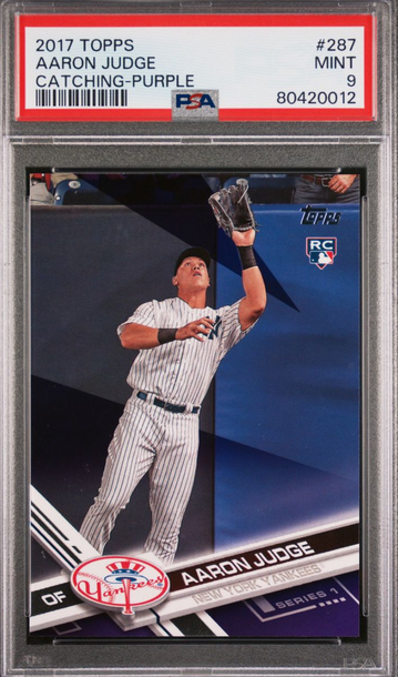 2017 Topps Aaron Judge #287 RC, Catching-Purple, PSA 9