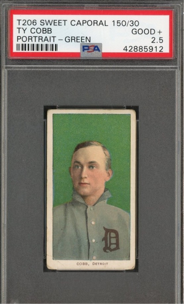 T206 Sweet Caporal Ty Cobb Green Portrait PSA 2.5 Centered, Gorgeous 