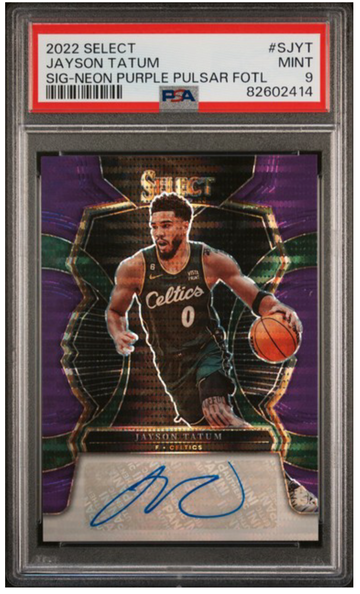 2022 Select FOTL Jayson Tatum Neon Purple Pulsar Auto /15 PSA 9