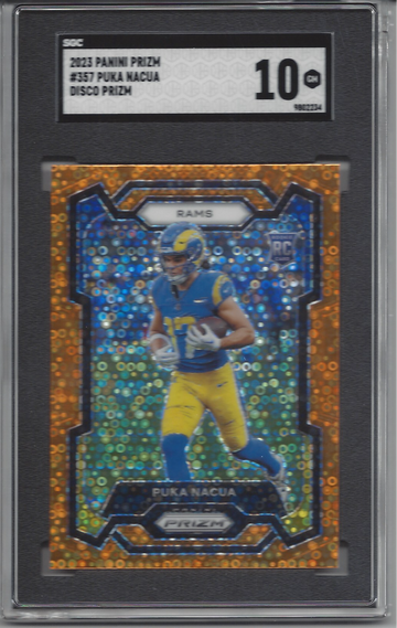 PUKA NACUA 2023 PANINI PRIZM FOOTBALL ORANGE DISCO PRIZM PARALLEL RC #357 ROOKIE SGC 10 GEM MINT