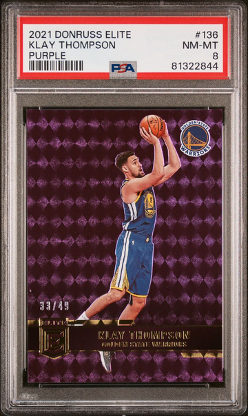 2021-22 Klay Thompson Donruss Elite Purple Prizm /49 PSA 8 RARE POP 2