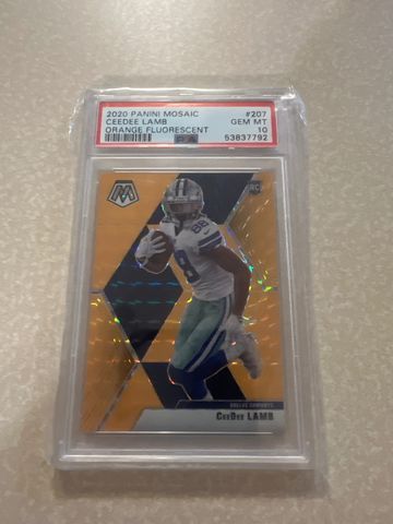 2020 Mosaic Ceedee Lamb Orange Flouorescent Rc /25 Psa 10 Gem Mint 10