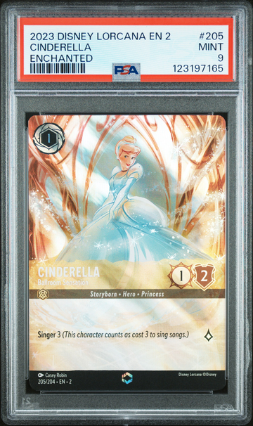 2023 DISNEY LORCANA RISE OF FLOODBORN #205 CINDERELLA ENCHANTED RARE SP PSA 9