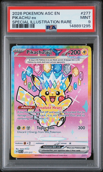 2026 POKEMON ASC EN-ASCENDED HEROES SPECIAL ILLUSTRATION RARE PIKACHU EX PSA 9