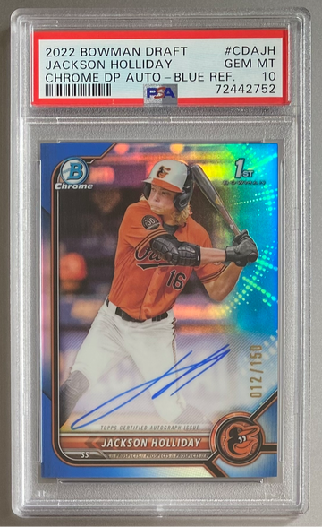 2022 Bowman Chrome Draft Jackson Holliday Blue Refractor Auto /150 PSA 10