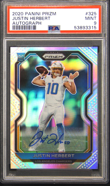 2020 Panini Prizm Silver Autograph #325 Justin Herbert Rookie RC PSA 9