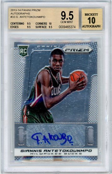 2013-14 Panini Prizm Giannis Antetokounmpo Rookie RC #33 BGS 9.5 GEM+ with 10 AUTO