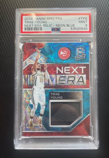 2018-19 Panini Spectra Trae Young RC PSA 9 Next Era Relic - Neon Blue 41/49