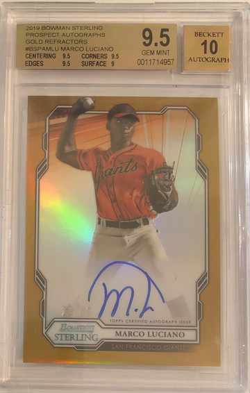 2019 Bowman Sterling Prospect Gold Refractors Marco Luciano Auto RC BGS 9.5