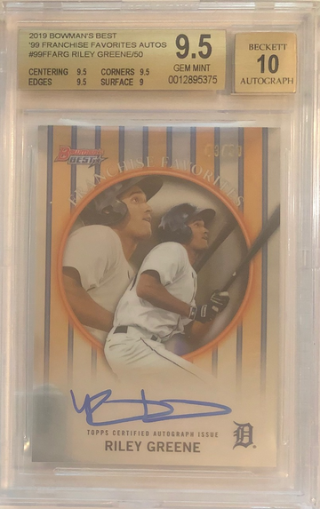 2019 bowman's Best Franchise Favorites Riley Greene Auto RC BGS 9.5
