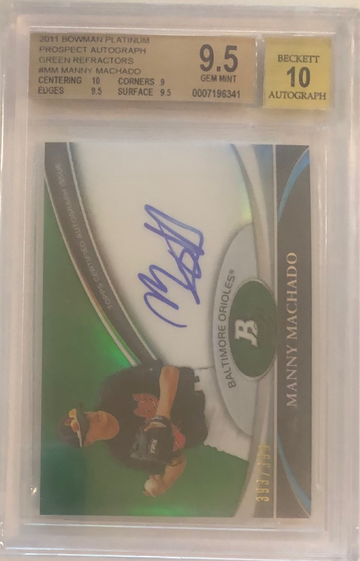 2011 Bowman Platinum Green Refractor Manny Machado auto RC BGS 9.5