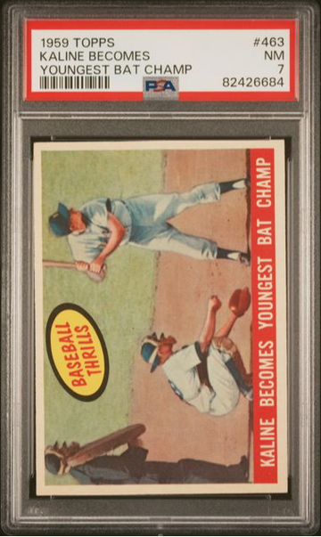 1959 Topps Kaline Becomes Youngest Bat Champ #463 PSA 7 [BL-1B.17]