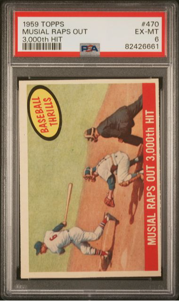 1959 Topps Musial Raps Out 3,000th Hit #470 PSA 6 [BL-3.22]