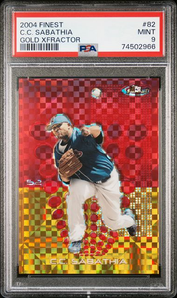 2004 Topps Finest CC Sabathia Gold XFractor #/129 #82 PSA 9 [BL-1C.8]