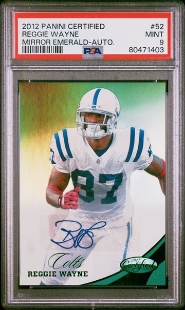2012 Panini Certified Reggie Wayne Mirror Emerald Autograph #/5 #52 PSA 9 [FT-2A.5]