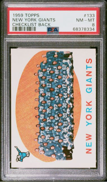 1959 Topps New York Giants Checklist Back #133 PSA 8 [FT-2A.22]