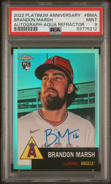 2022 Topps Chrome Platinum Anniversary Brandon Marsh Aqua Refractor Autograph #/150 #BMA PSA 9 [BL-1C.18]