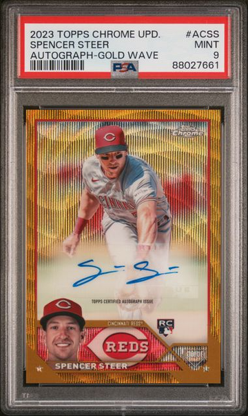 2023 Topps Chrome Update Spencer Steer Gold Wave Autograph #/50 #ACSS PSA 9 [BL-3B.42]
