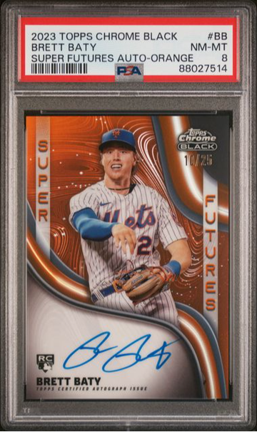 2023 Topps Chrome Black Brett Baty Super Futures Autograph Orange #/25 #BB PSA 8 [BL-3B.22]