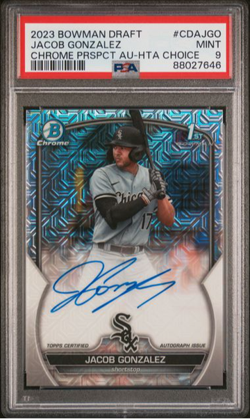 2023 Bowman Draft Jacob Gonzalez Chrome Prospect Autograph HTA Choice #/150 #CDAJGO PSA 9 [BL-3B.39]