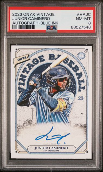 2023 Onyx Vintage Junior Caminero Blue Ink Autograph #VAJC PSA 8 [BL-3B.24]