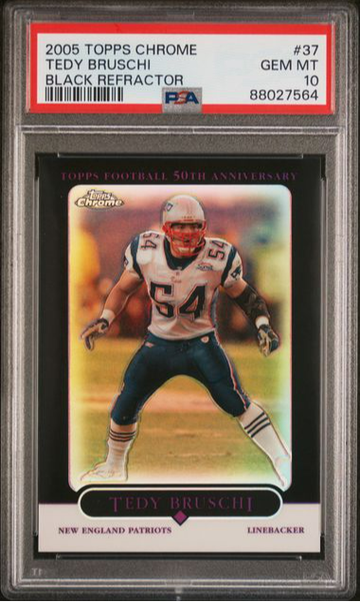 2005 TEDY BRUSCHI TOPPS CHROME BLACK REFRACTOR #/100 PSA 10 POP 1